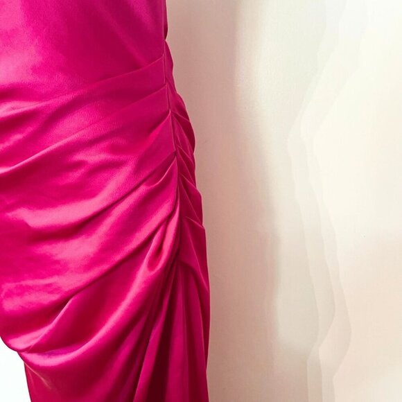JONATHAN SIMKHAI HANSEL PINK SATIN HALTER SIDE SLIT EVENING FORMAL DRESS - 0 - Picture 5 of 13